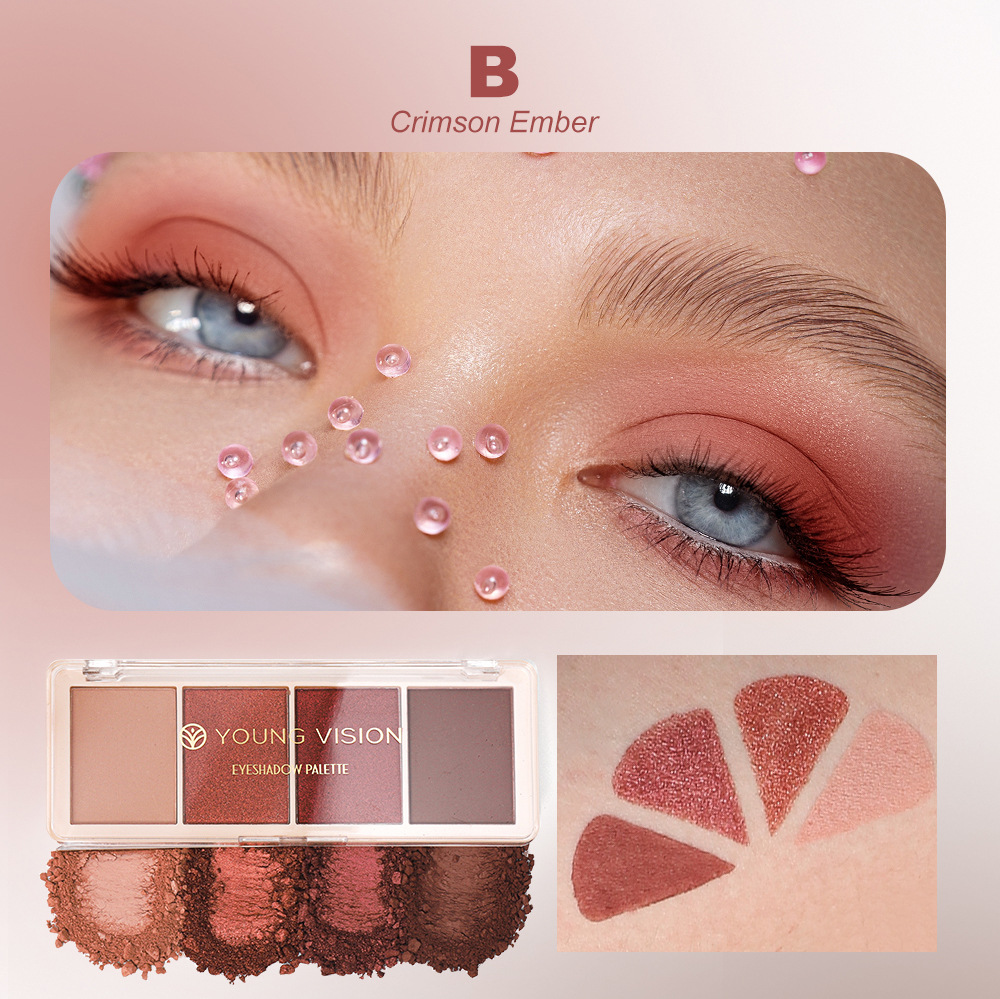 YOUNG VISION Four-color Eyeshadow Set: A daily light makeup eyeshadow palette with multiple pearlescent, matte and glossy tones undefined