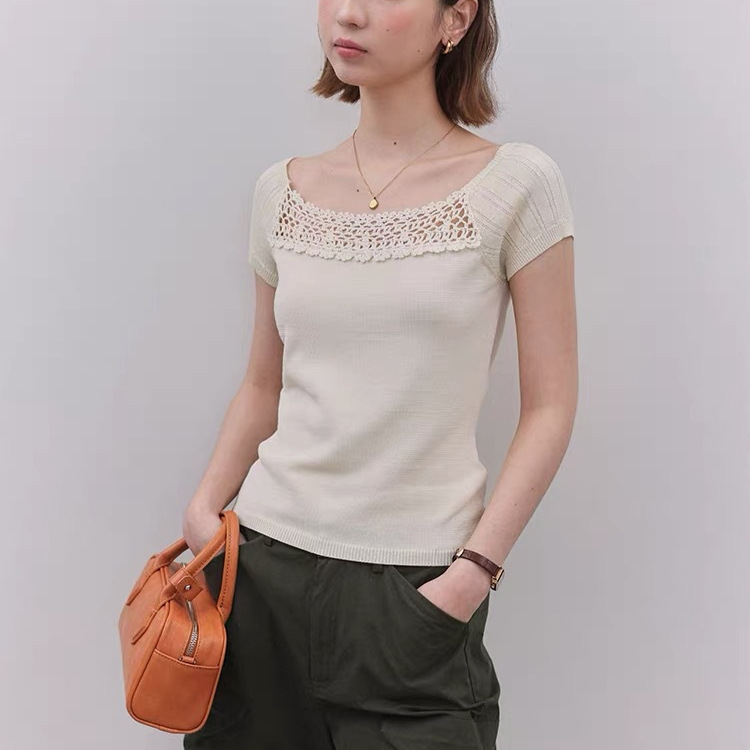 "Mustard Pie" Lyocell Hollow Lace Knit Sweater for Women 26 Summer New Design Slimming Top "Mustard Pie" Lyocell Hollow Lace Knit Sweater for Women 26 Summer New Design Slimming Top