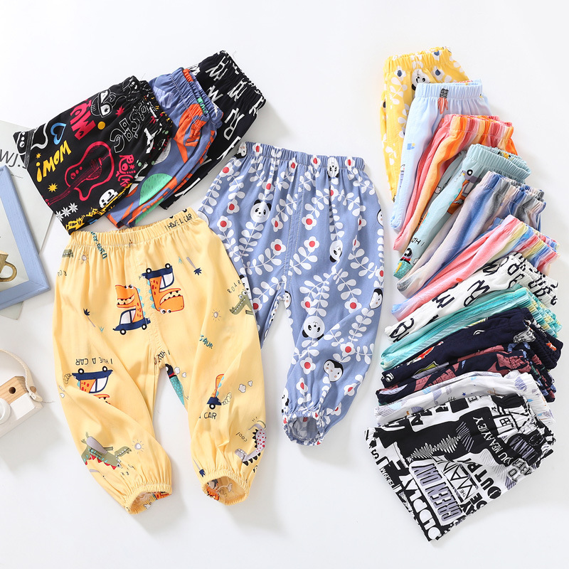 2021 summer Children's clothing Boy pants children Artificial cotton Mosquito control Children Cartoon TSUMUGI Casual pants Large