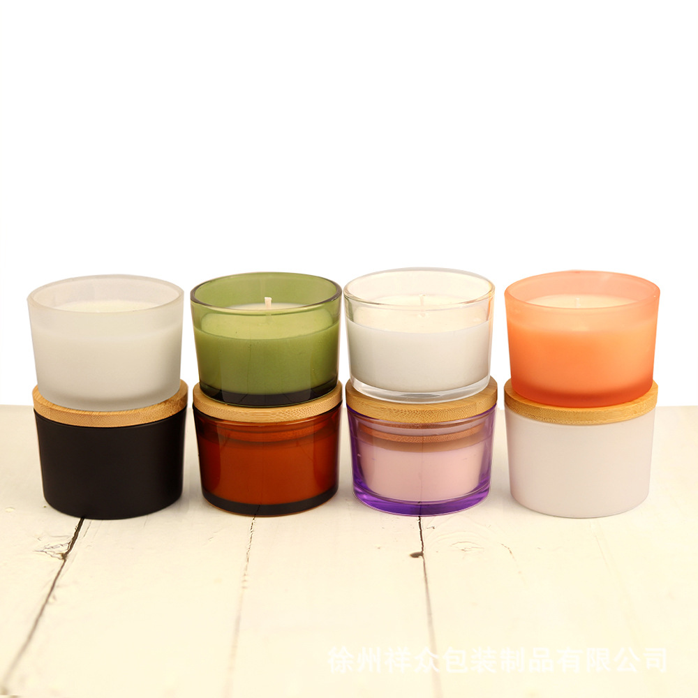 Vela de venta caliente transfronteriza Vela de vidrio de color de bricolaje Vela Tarro de vidrio transparente con tapa de madera Vaso vacío Contenedor