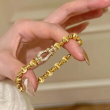 复古镶钻猫眼马蹄扣手链女中古风小众弹力绳手饰手串链条猫眼石