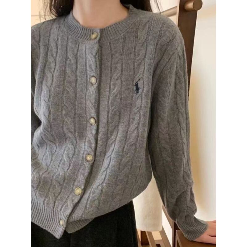 26 Autumn/Winter Thick New Style Pony Logo Blended Knit Cardigan Women's Loose Plus Size Base Layer Cable Knit Sweater Trendy Item 26 Autumn/Winter Thick New Style Pony Logo Blended Knit Cardigan Women's Loose Plus Size Base Layer Cable Knit Sweater Trendy Item