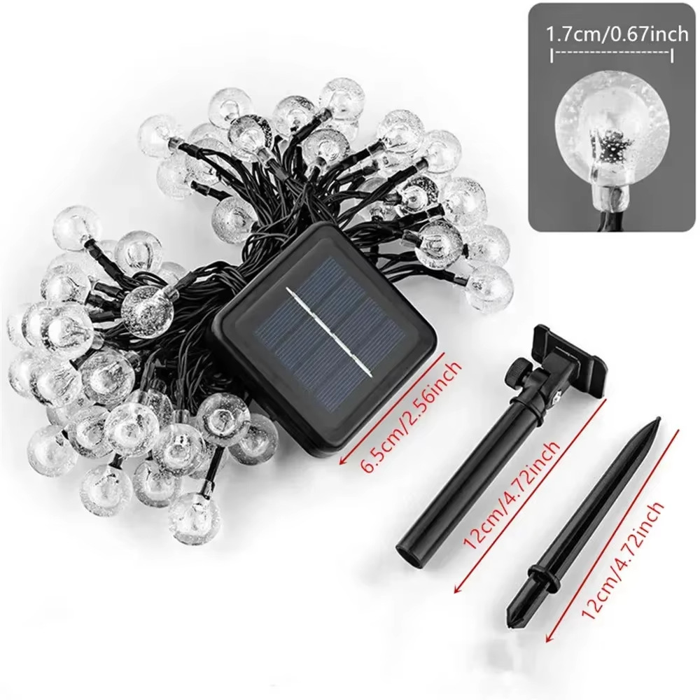 Guirnalda de luces LED con forma de burbujas de cristal, con ocho funciones, energía solar, decoración navideña, para exteriores, camping, terraza, luz ambiental