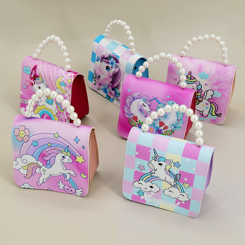 Women's Small Pu Leather Unicorn Cute Beading Square Flip Cover Coin Purse display picture 2