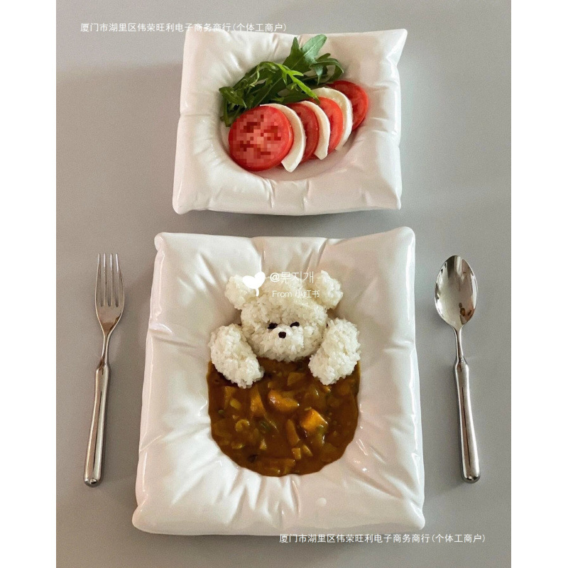 枕头包餐具餐盘陶瓷餐盘枕头盘甜品盘方形抱枕沙拉盘冷菜盘水包邮