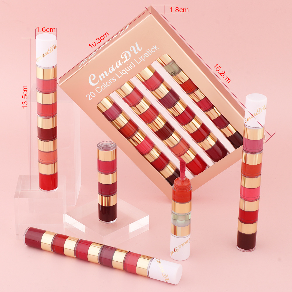 Check it out! Link Disclaimer - Exclusive for foreign trade :CmaaDu 20-color waterproof and long-lasting Lip gloss box set Item Picture