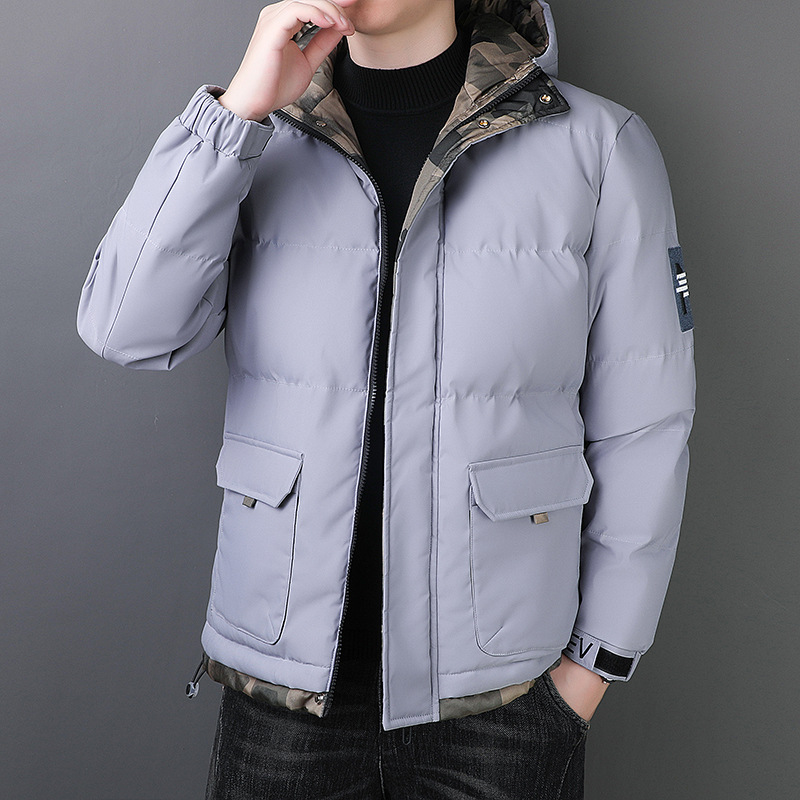 Invierno nuevos hombres de la moda casual con capucha de algodón acolchado abrigo cálido a prueba de viento de algodón-acolchado abrigo de moda negro de los hombres de moda más tamaño