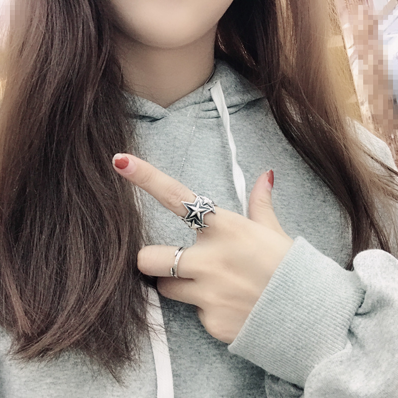 925銀戒指女 復古泰銀cody戒指時尚五角星開口指環男個性潮飾