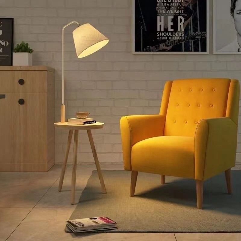 Solid Wood Floor Lamp Living Room Sofa Side Coffee Table Simple Bedroom Bedside Table Storage Integrated Internet Popular Vertical Table Lamp