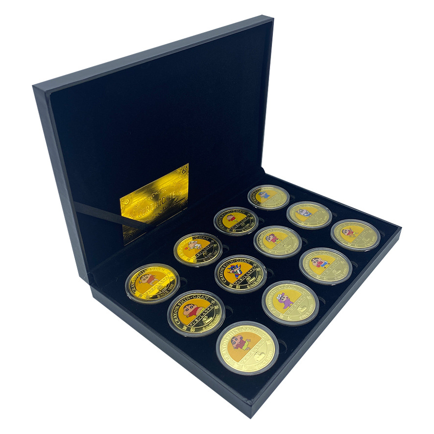 Lápiz de animación pequeño nuevo alrededor de doce monedas conmemorativas de pintura metálica coleccionable insignia puede ser aprobado