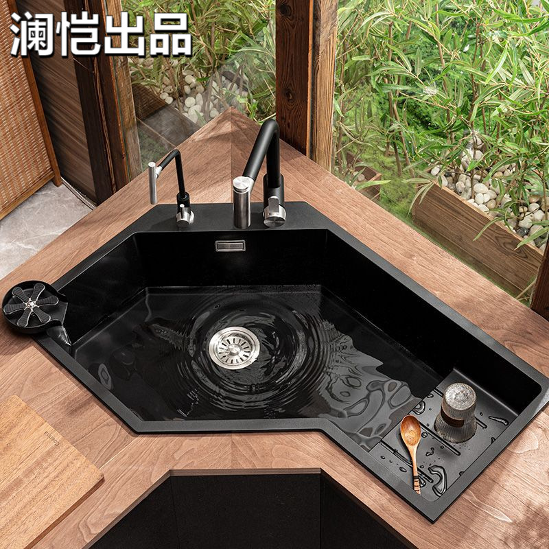 转角钻石型水槽石英石大单槽厨房异形洗菜盆花岗岩洗碗水池
