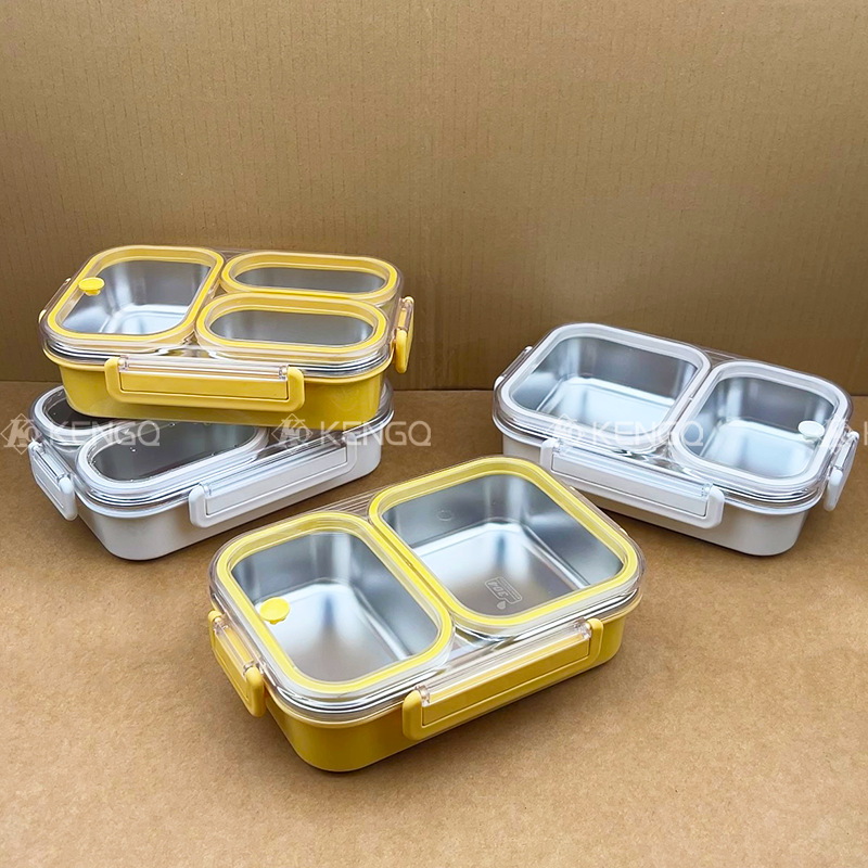Fiambrera calefactable en microondas, anti-olor, caja bento para estudiantes de acero inoxidable 304, caja de conservación sellada de tres compartidos