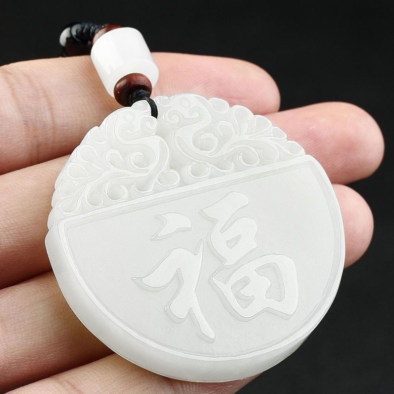 Mặt dây chuyền ngọc bích Hetian tự nhiên Tân Cương hình chữ Phúc chiêu tài nạp phúc — Ssangyong Ngọc Bích chi tiết 8
