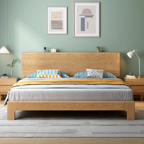 Ash wood all solid wood bed master bedroom modern simple bed 1.5 meters 1.8 meters Nordic style solid wood double bed wedding bed