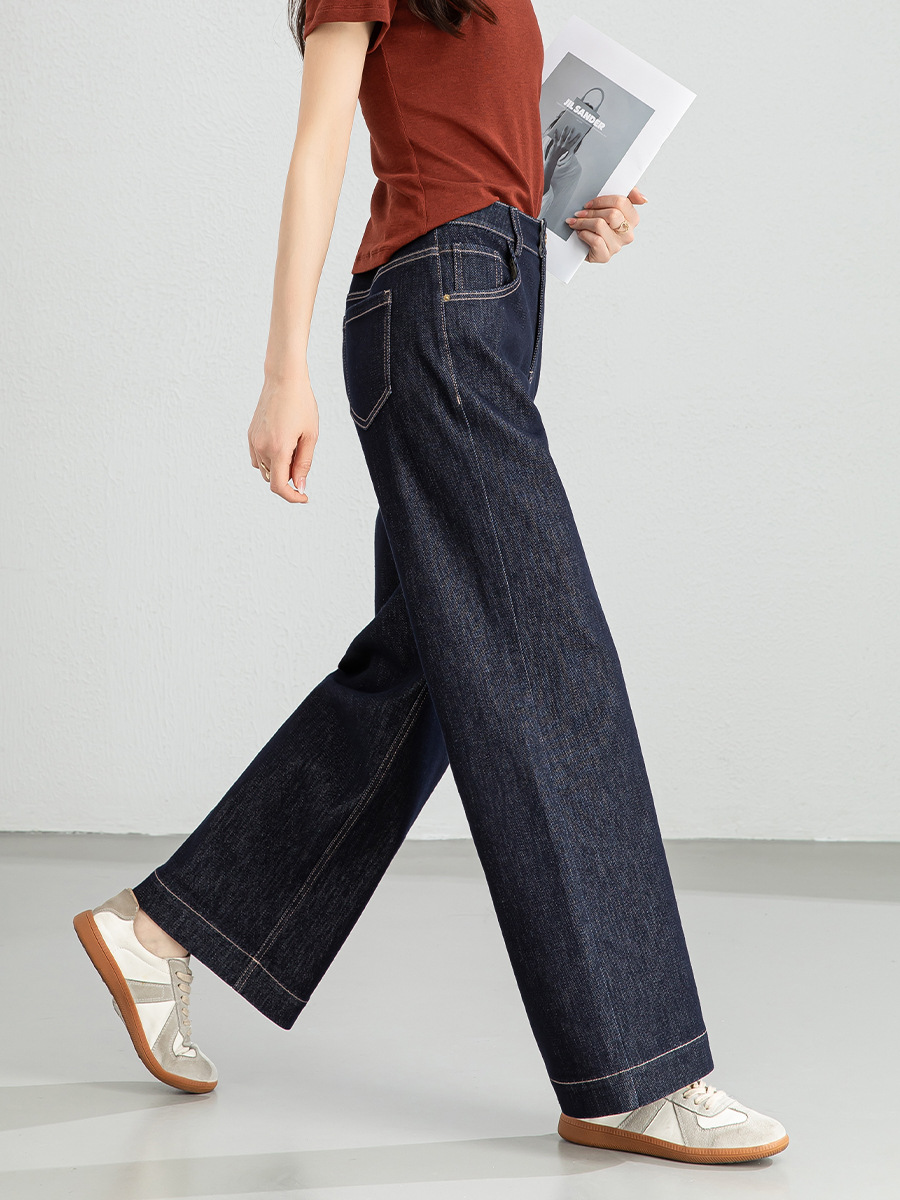 Quần jean nữ ống rộng cạp cao dáng suông vải denim xanh — Xanh da trờicolor