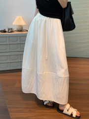 白色花苞裙女2025春夏新款气质半裙天丝宽松空气感中长蓬蓬半身裙