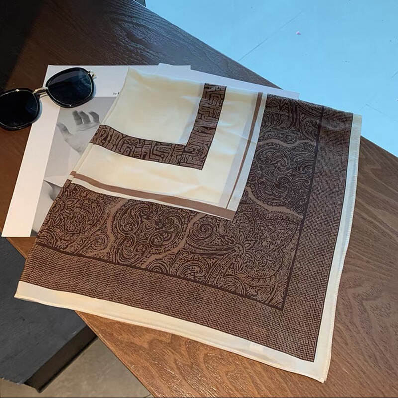 100%桑蚕糸シルクダブルクレープ65メイラードカシューナッツ柄スカーフ女性用春夏薄手高級感軽やかな高級シルクスカーフ|undefined