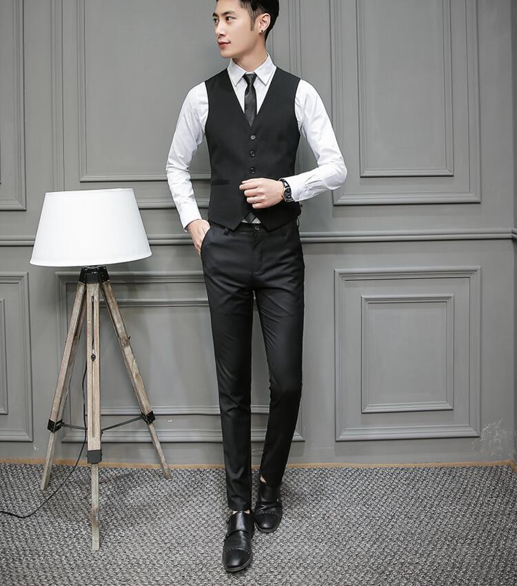 Ropa de padrino de los hombres chaleco camisa traje pantalones traje de tres piezas de primavera y otoño chaleco Delgado boda novio Hermanos Grupo vestido