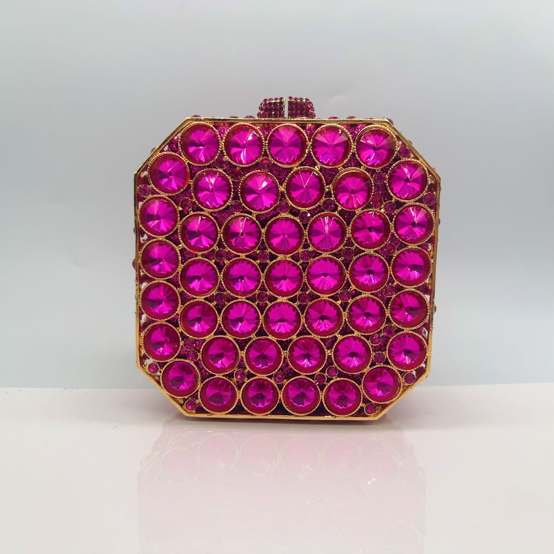 Transfronterizos nuevos satélites de caja cuadrada bolsa de banquete europea y americana bolsa de mano de taladro clutch nuevo naranja dorado