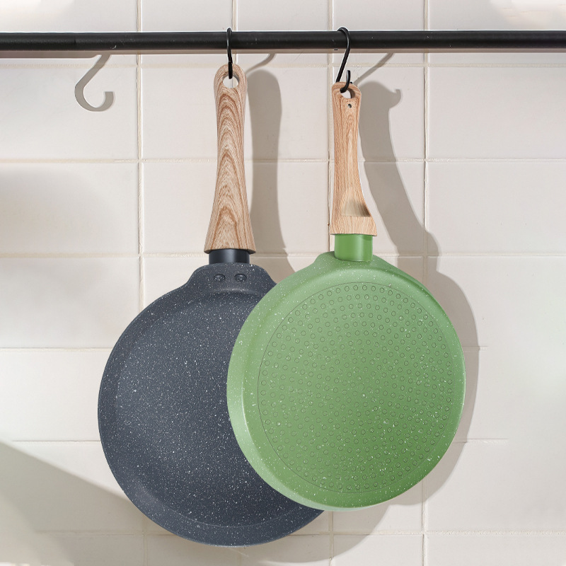 New Korean-style wood grain handle crepe pan for home baking multi-layer cake non-stick skillet simple pancake pan flat pan