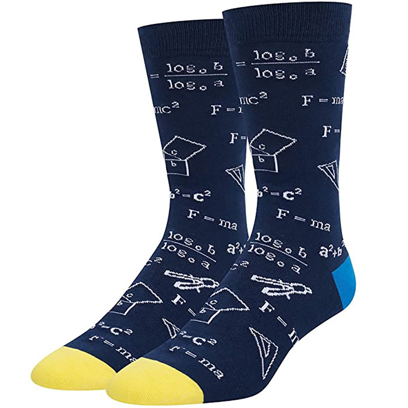 2025d Colorful Math Print Men's Cotton Mid-Calf Socks_voghion.com
