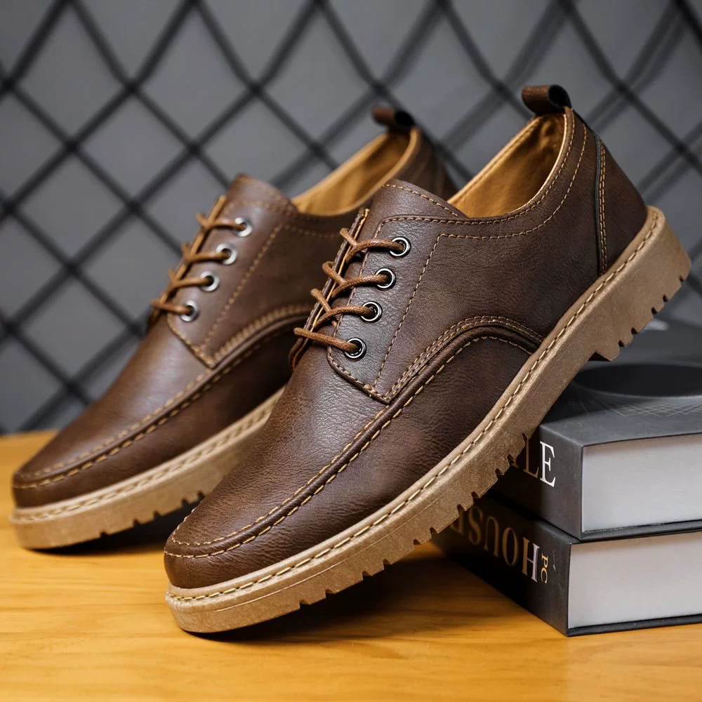 2025男鞋夏季透气休闲皮鞋英伦风低帮马丁靴防水防滑黑色工装靴子