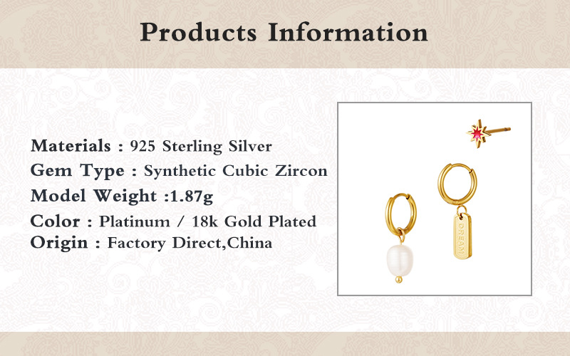 1 Set Simple Style Geometric Plating Inlay Sterling Silver Pearl Zircon Earrings display picture 3