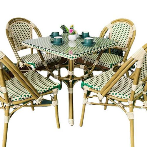 Outdoor French-style table and chairs balcony wicker chair rattan chair set of three coffee shop milk tea shop inn retro dining chair courtyard