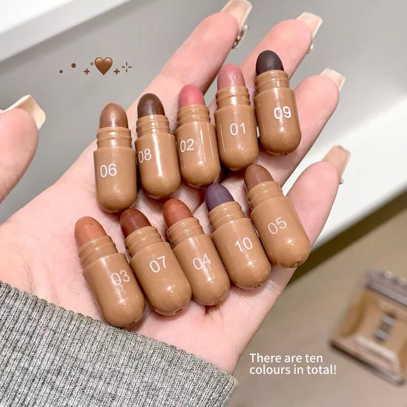 【跨境】10色丝滑棕色胶囊口红套装哑光丝绒不易沾杯显色唇膏批发|undefined