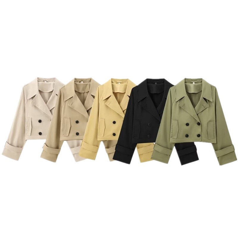 Cross-Border European and American Fashion Aliexpress Ins Hot-Selling Design-Inspired Versatile Trench-Style Short Jacket