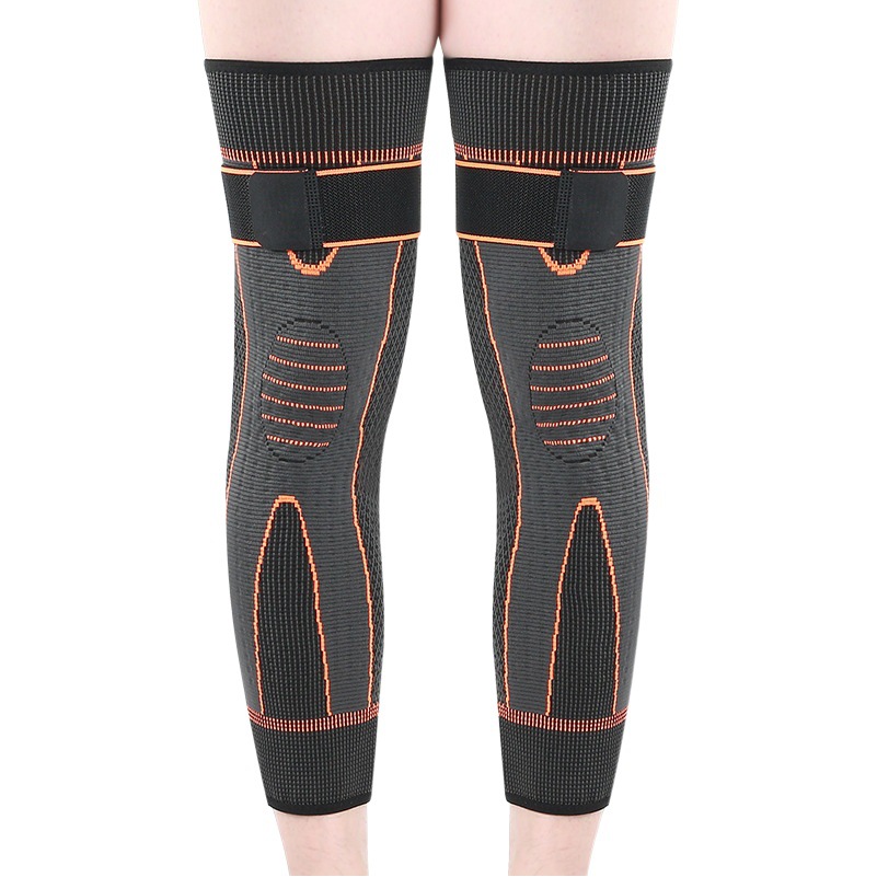 Venta al por mayor con cordones rodillera extendida para hombres y mujeres deportes rodilla conjunta manga protectora pierna soporte autocalentamiento cálido a prueba de frío