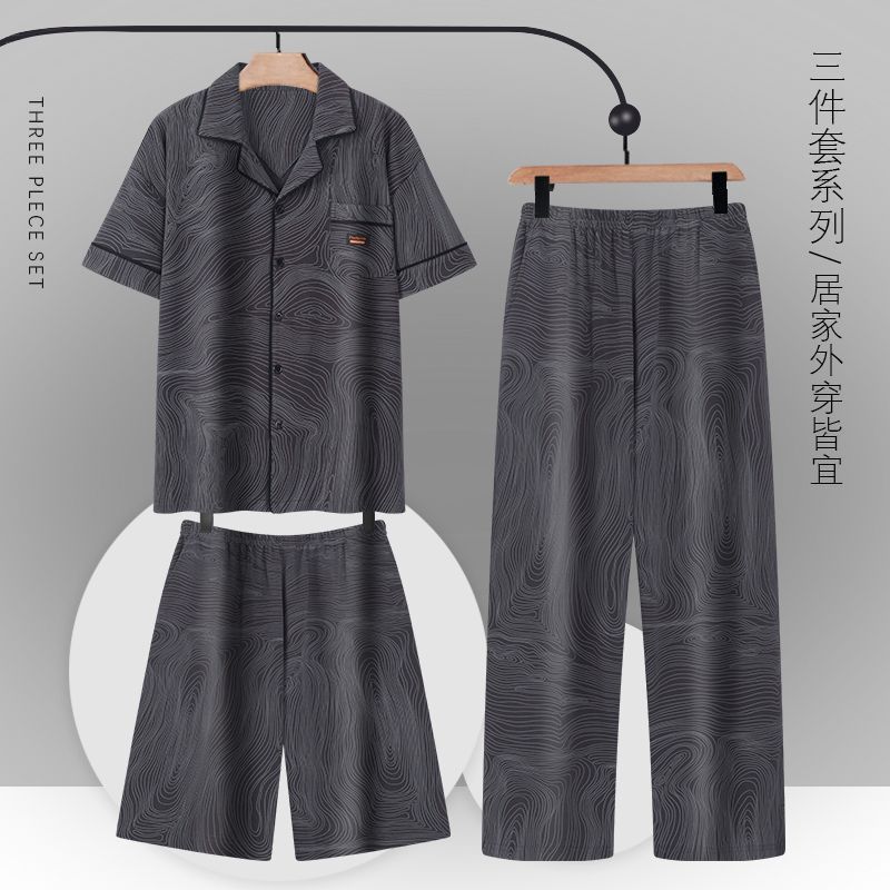 100% pijamas pantalones de algodón de manga corta de verano para hombres adolescentes traje de tres piezas de verano delgado para hombres