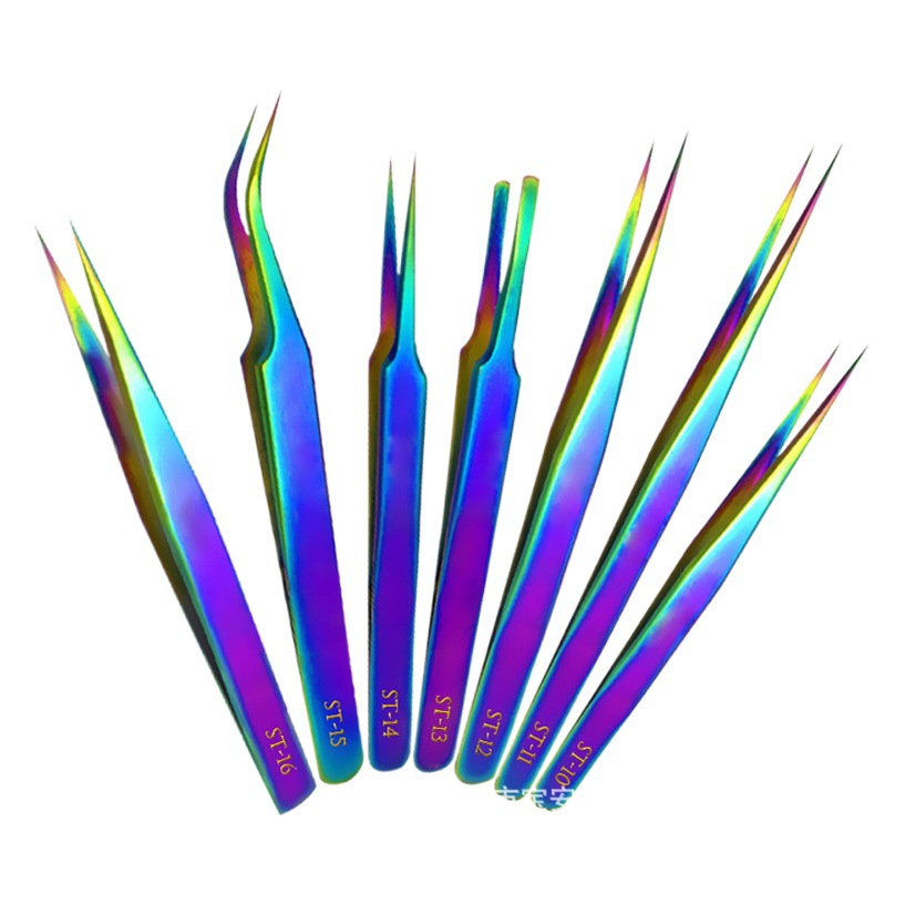 Colorido injerto pestañas pinzas de alta precisión floración pinzas traje pestañas herramientas delfín pinzas curvas rectas
