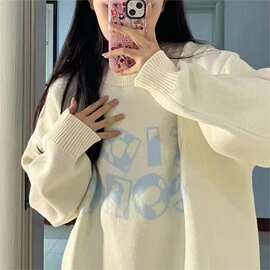 秋冬新款毛衣外套宽松慵懒女高级感简约小众字母洋气减龄针织上衣
