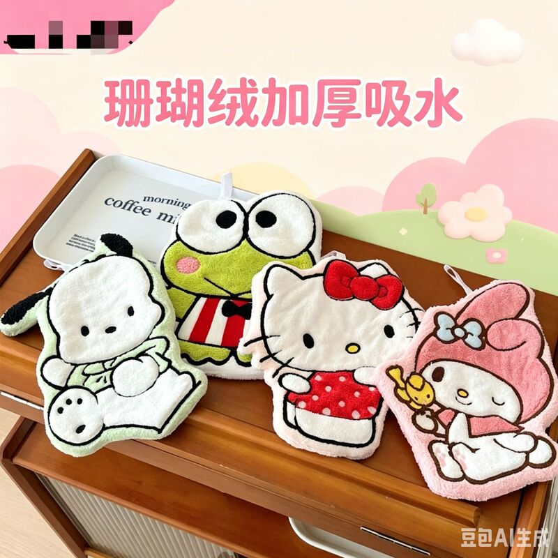 Sanrio Kt Cat Hand Towel Cartoon Cute Hand Washing Towel Hanging Type Double-Layer Thickened Water-Absorbent Coral Velvet Sanrio Kt Cat Hand Towel Cartoon Cute Hand Washing Towel Hanging Type Double-Layer Thickened Water-Absorbent Coral Velvet
