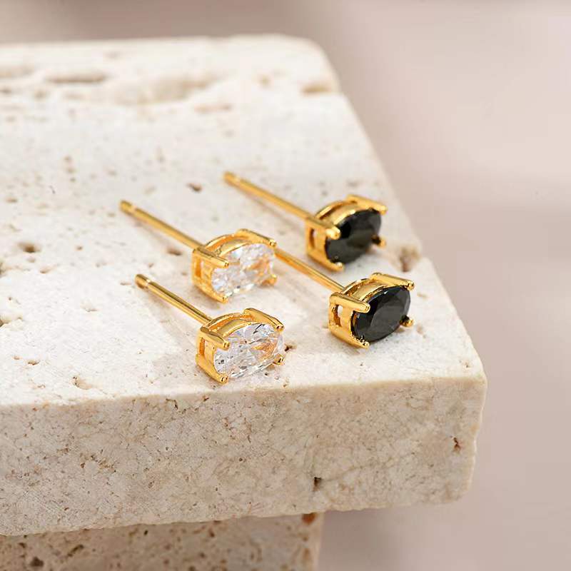 1 Pair Simple Style Solid Color Sterling Silver Plating Inlay Zircon Ear Studs display picture 2