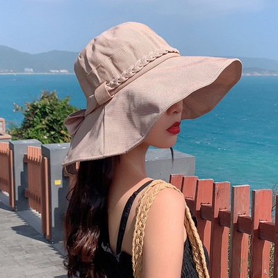 Sombrero de mujer sombrero de verano sombrero de sol gran bisel anti-UV arco multifuncional sombrero de sol de moda sombrero de pescador