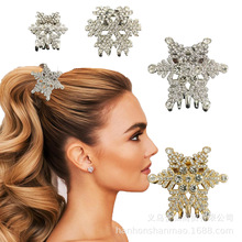 跨境水钻雪花发夹圣诞风侧边刘海碎发夹欧美高颜值时尚新款马尾夹