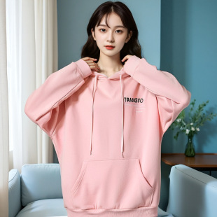 Deformable plus size Women's chubby girl Hooded Sweat Autumn and Winter fleece-lined Thickened Sweet Fresh College Style Long Sleeve Top