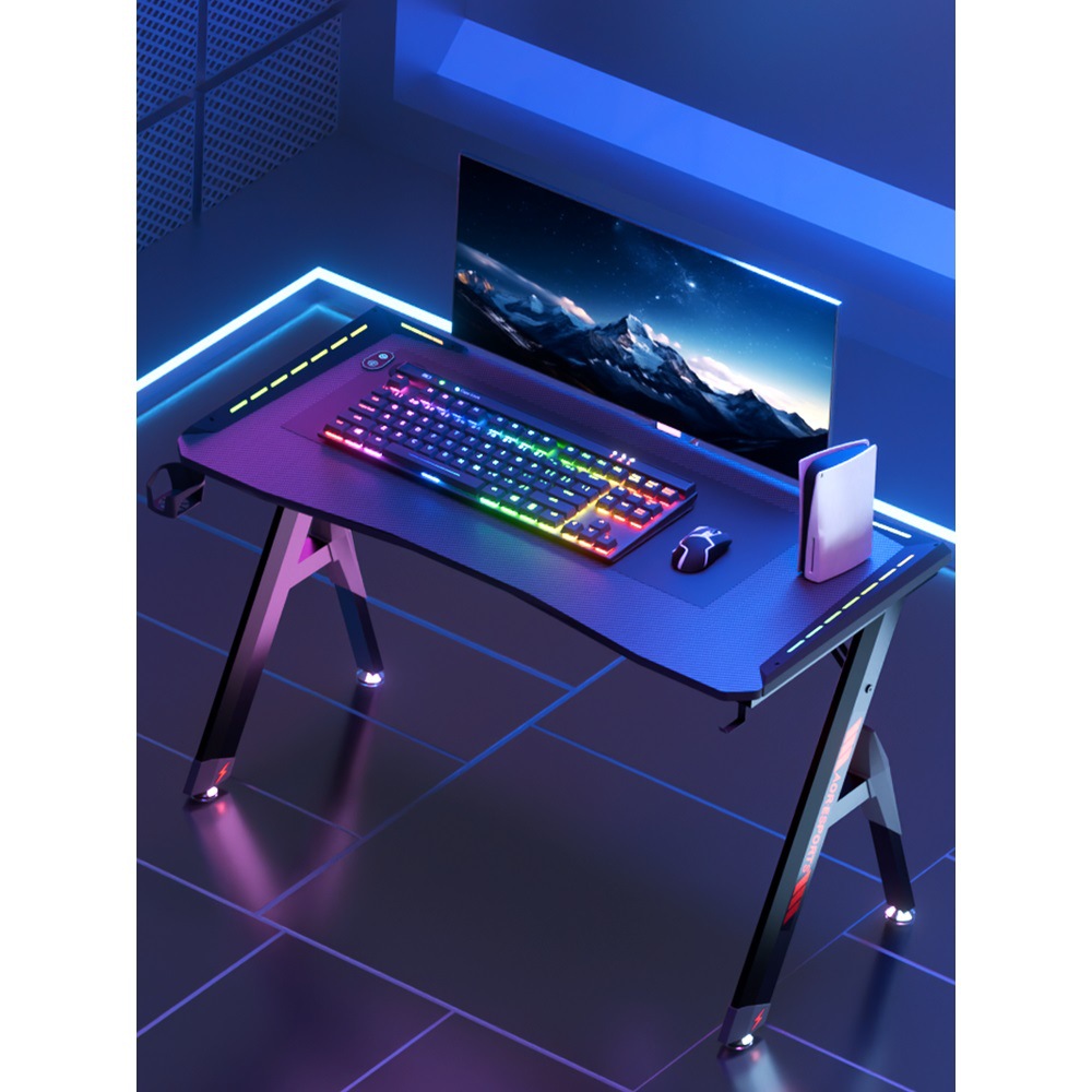 E-Sports Table Desktop Computer Table Home Bedroom Desk Game Carbon Fiber Competitive Table with Light