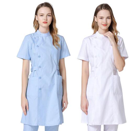 Nurse clothes, women's long-sleeved white coat, beauty salon, pharmacy work clothes, split suit, summer short-sleeved, standing collar, laboratory