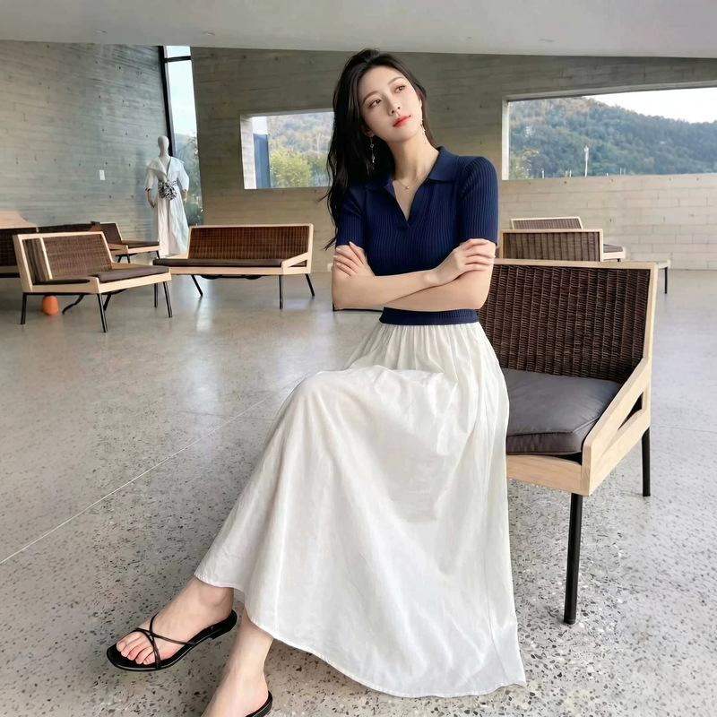 2026 Early Summer Dress for Women, Polo Collar Long Dress, High-End, Light Luxury, French Retro, Contrasting Colors, Simple and Versatile
