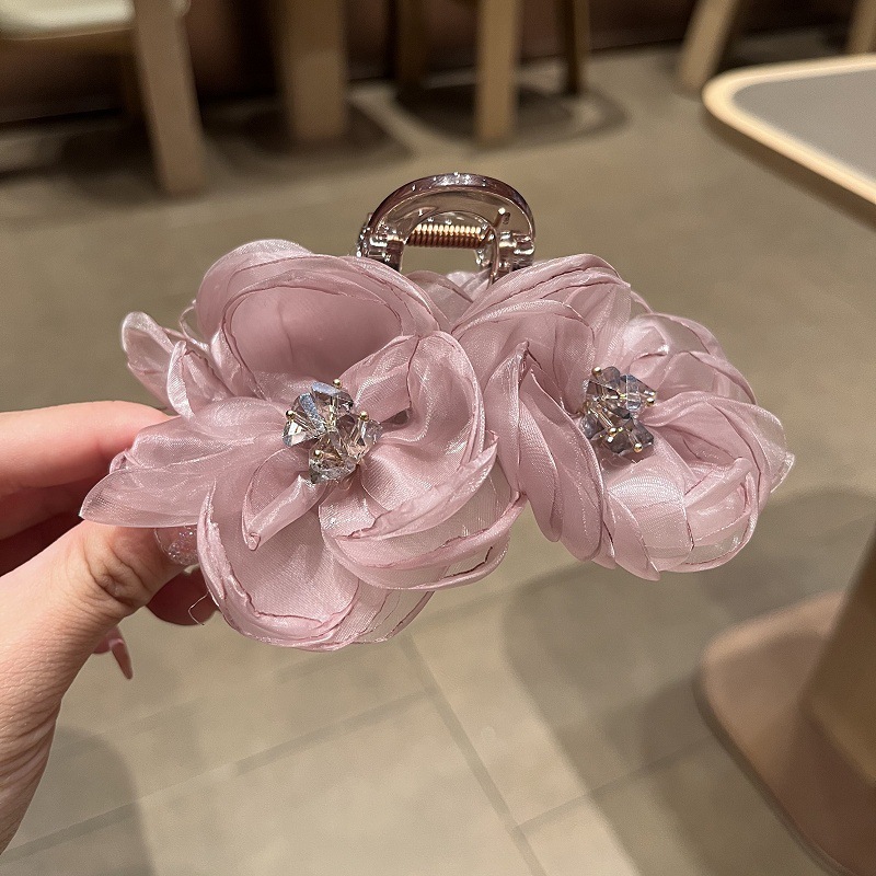 スーパーフェアリーフレンチロマンチックニッチホリデークリップ花びらヘアピン立体メッシュ大輪ヘアアクセサリーヘアピン女性用|undefined
