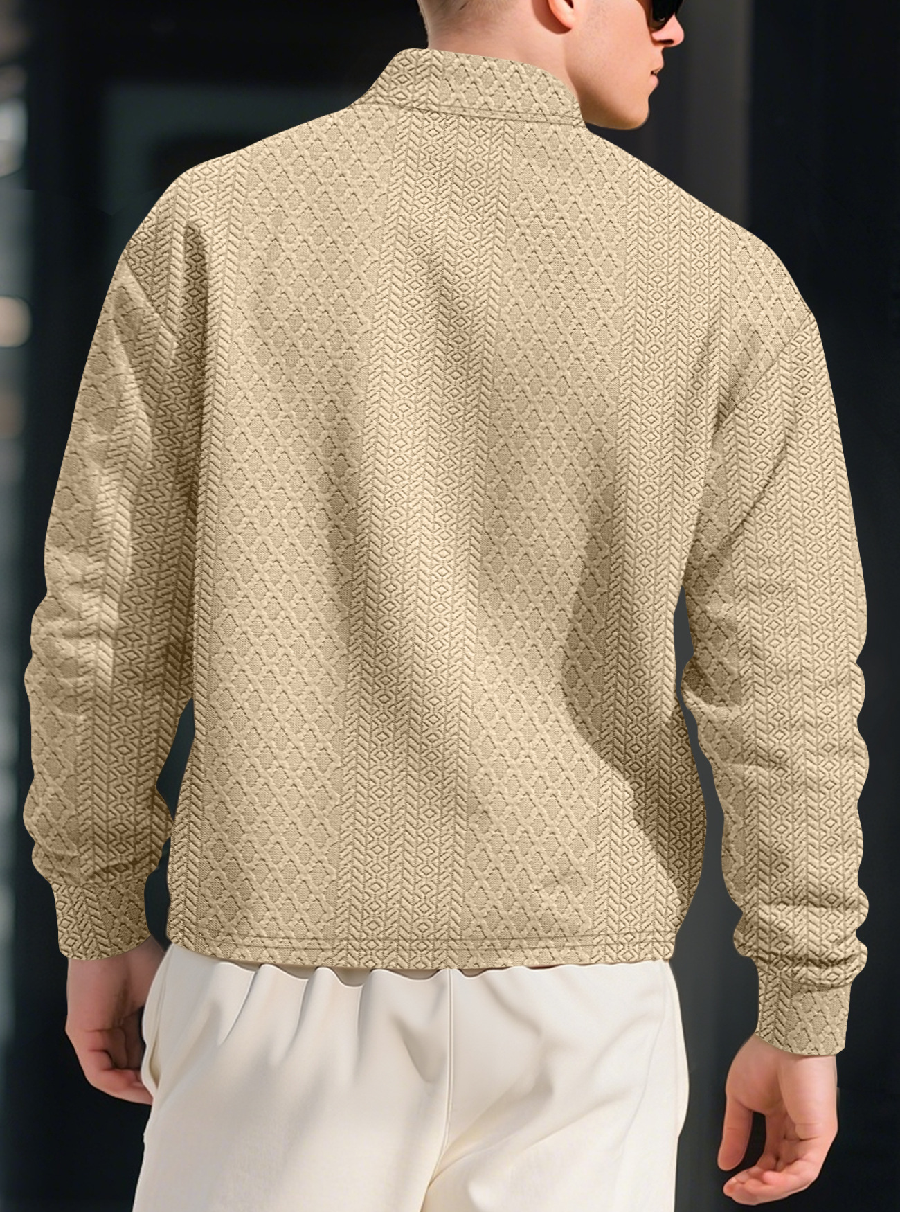26 Cross-Border European And American Men's Textured Jacquard Solid Color Button New Polo Shirt Turn-Down Collar_voghion.com
