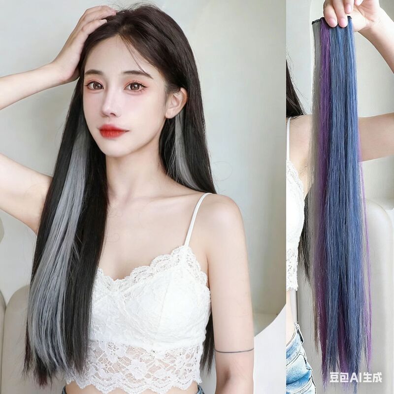 Ear-Hanging Dyed Hair Piece Highlighted Wig Piece for Women with Long Hair One-Piece Colorfuled Hair Piece Invisible Hair Extension Simulated Wig Patch