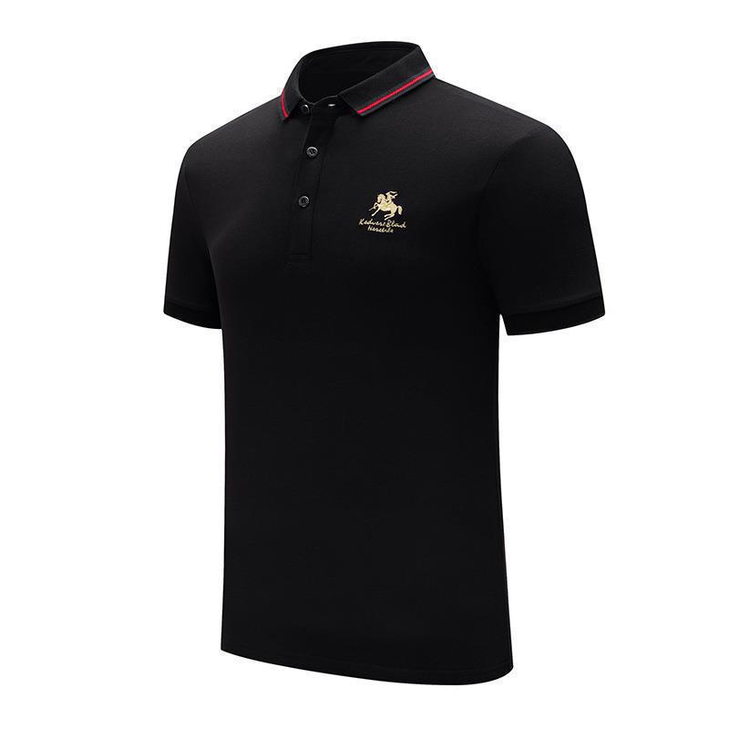 Men's pure cotton embroidered polo shirt, light business embroidered T-shirt, summer short-sleeved golf embroidered stretch collar T-shirt
