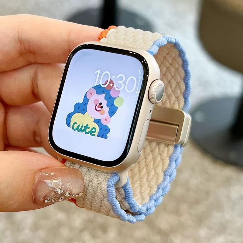 Магнитная застежка, ремешок для Apple Watch/iWatch (подходит для Apple Watch Series 9/10), летний нейлоновый плетёный ремешок