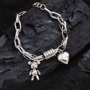 Love pendant graffiti bear retro bracelet personality cross-border explosive accessories ins niche temperament jewelry wholesale