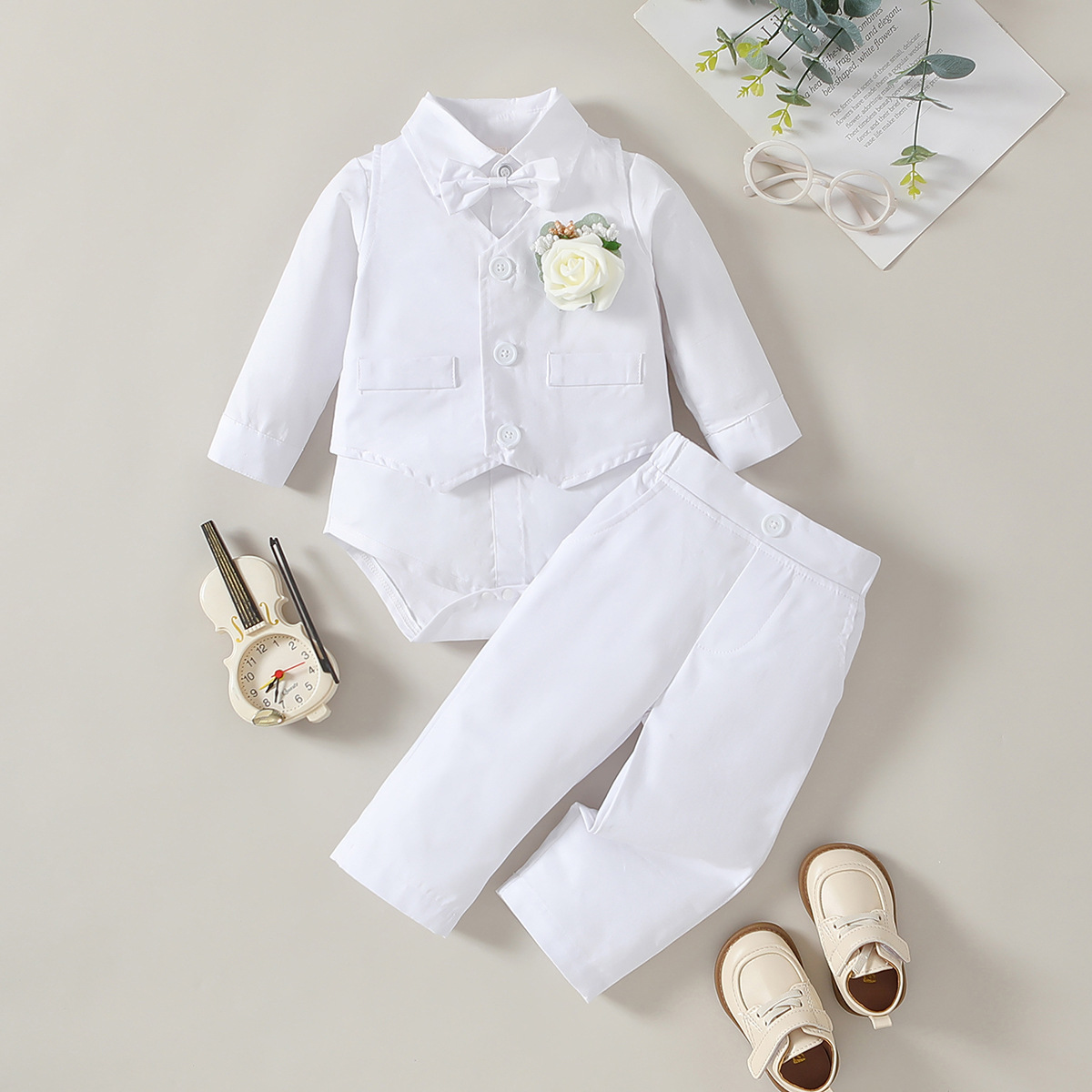 SAMGAMIBABY跨境童装婴儿礼服秋季新款宝宝周岁绅士套装装三件套