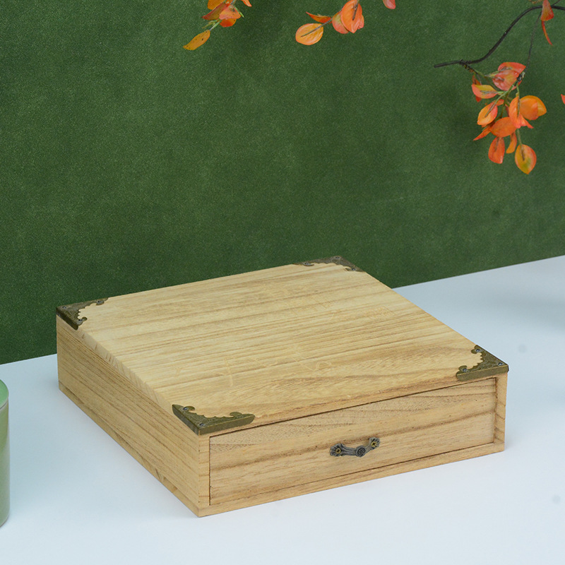 单个福鼎白茶木质茶饼盒 方形抽屉式桐木普洱茶饼包装盒